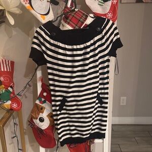 INC International Concepts Black and White Striped Top